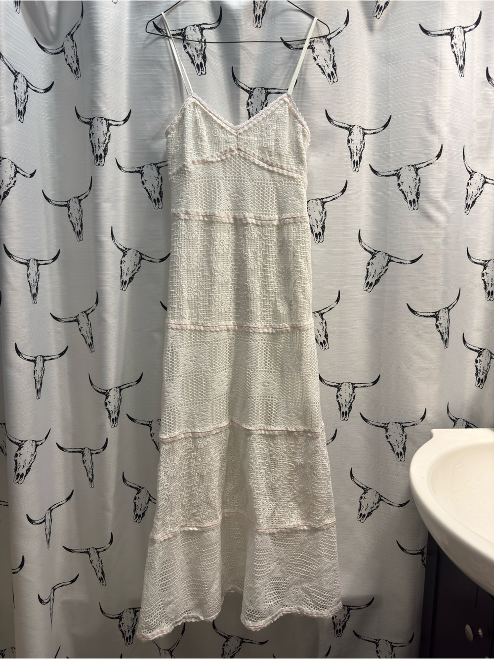 Altar'd State White Lace Maxi Dress with Spaghetti Straps